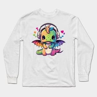 Baby Dragon Wearing Headphones Long Sleeve T-Shirt